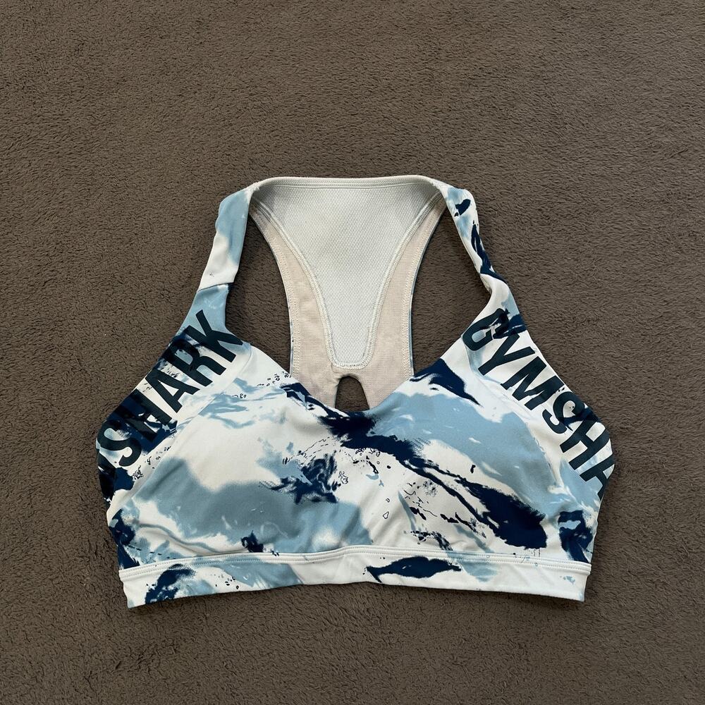 Gymshark GS Power Blue White Tie Dye Low Support Athletic Sports Bra Womens Sz M